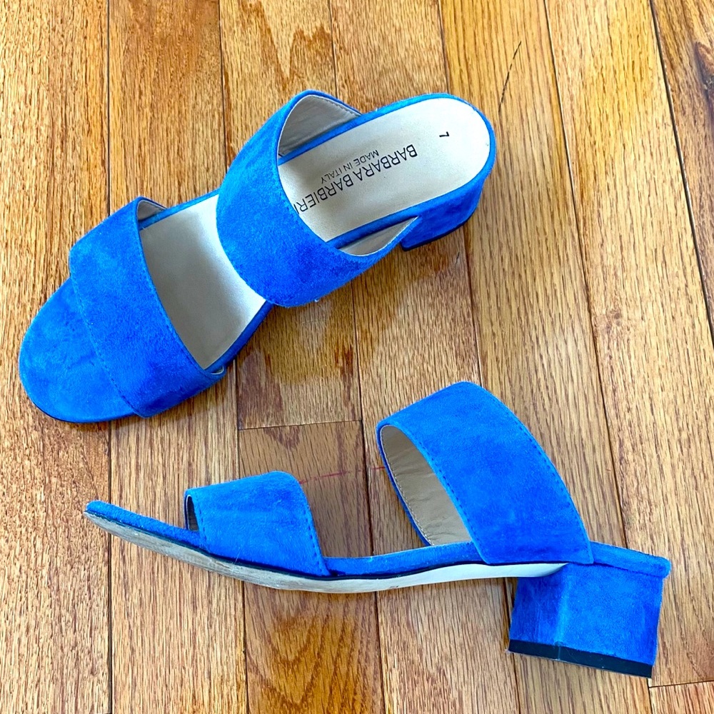 Barbara Barbieri Blue Suede Stack Heel Sandals 7